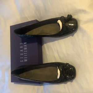 Stuart Weitzman Bow Flat Black Crystal Snake